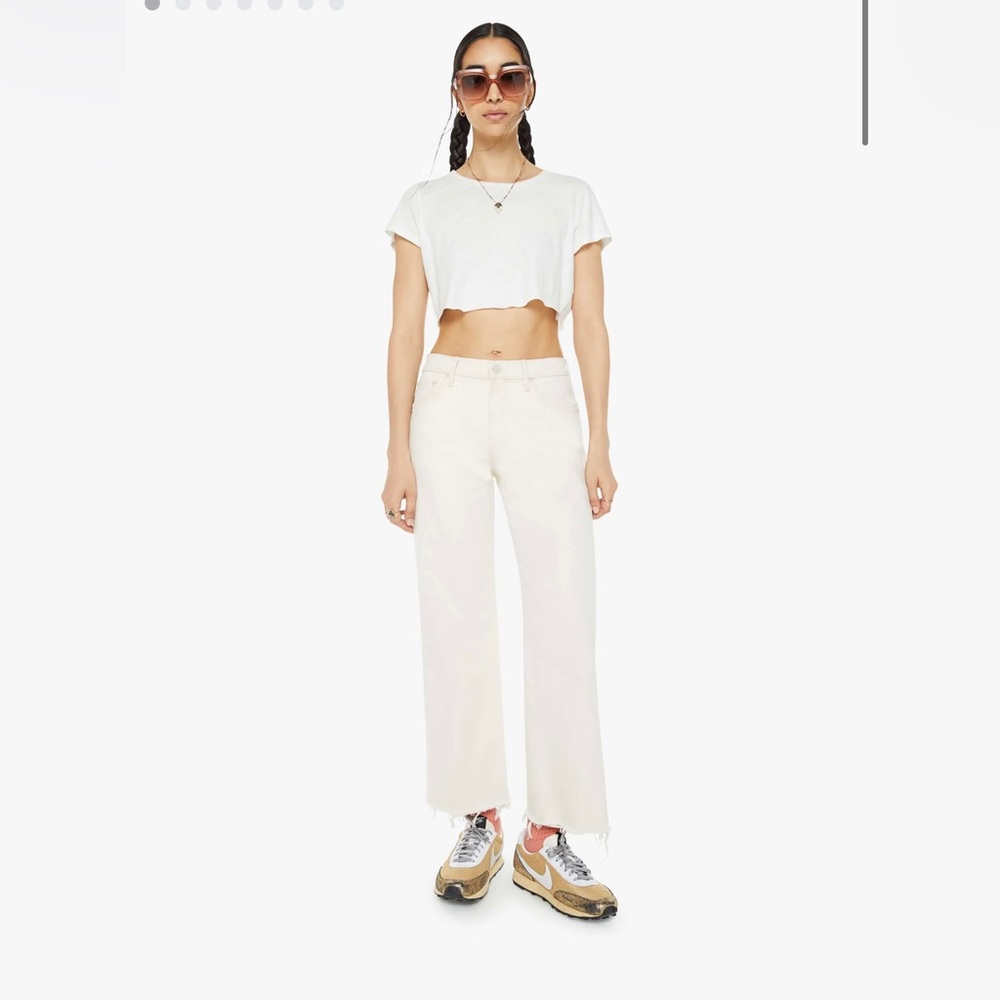 MOTHER Off-White Cropped Straight Ankle Jeans
